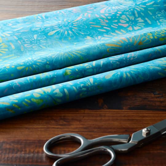 10 yd. Full Bolt: Feldman Premium Indonesian Batik Turquoise Tie Dye Daisy Fabric